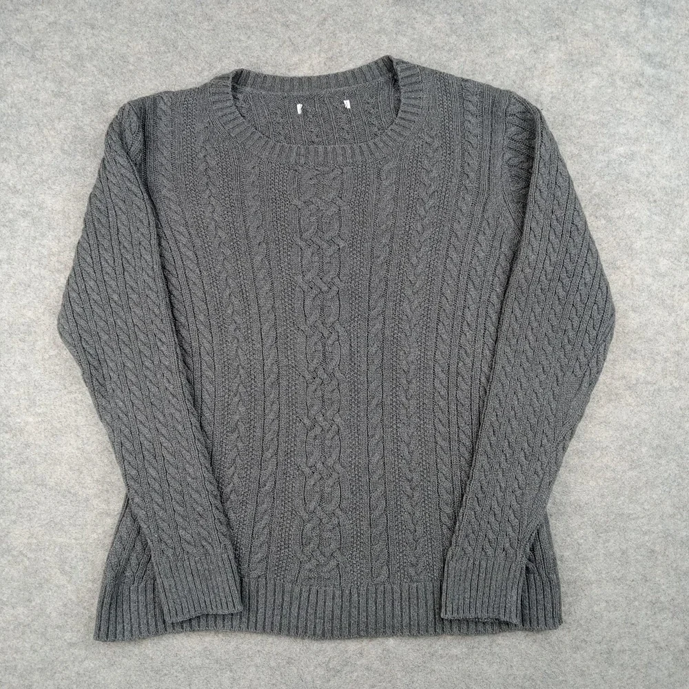 Amazon Sweater Mens Large Gray 100% Cotton‎ Cable Knit Crewneck Pullover Casual